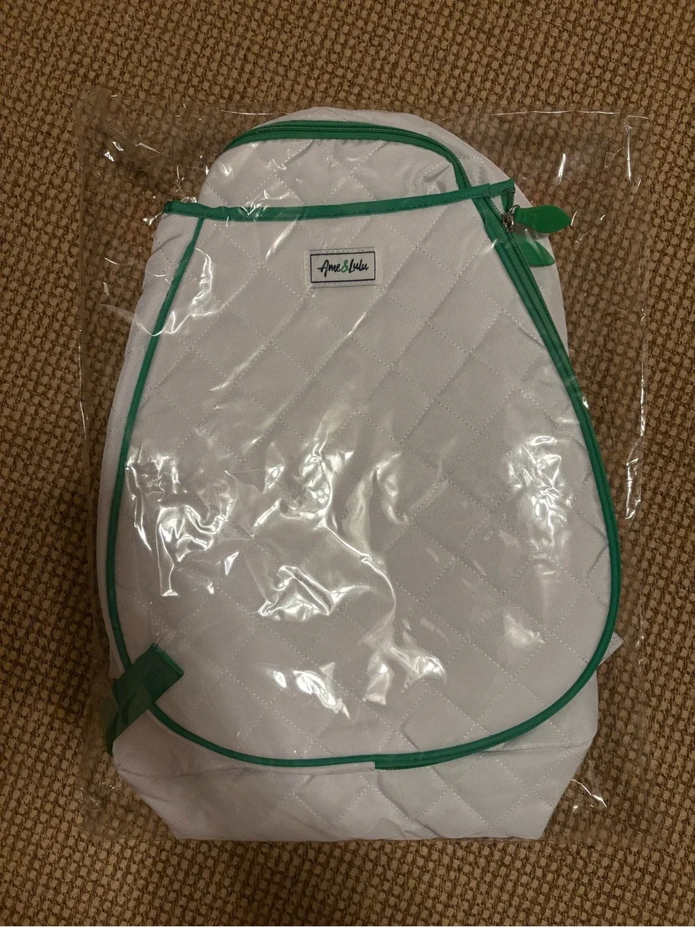 White Quilted Ame & Lulu Tennis Backpack with Green Trim - Picture 4 of 6
